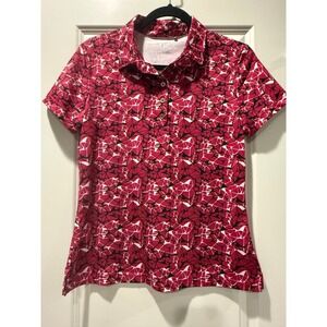 Nivo Sport Red Geometric Print Golf Polo Shirt Womens Small S/P Short Slee